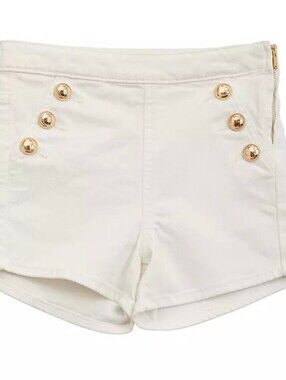 Nwt GUESS Girls Janae Mini Me White Jean Shorts Gold Button Sailor Denim Shorts
